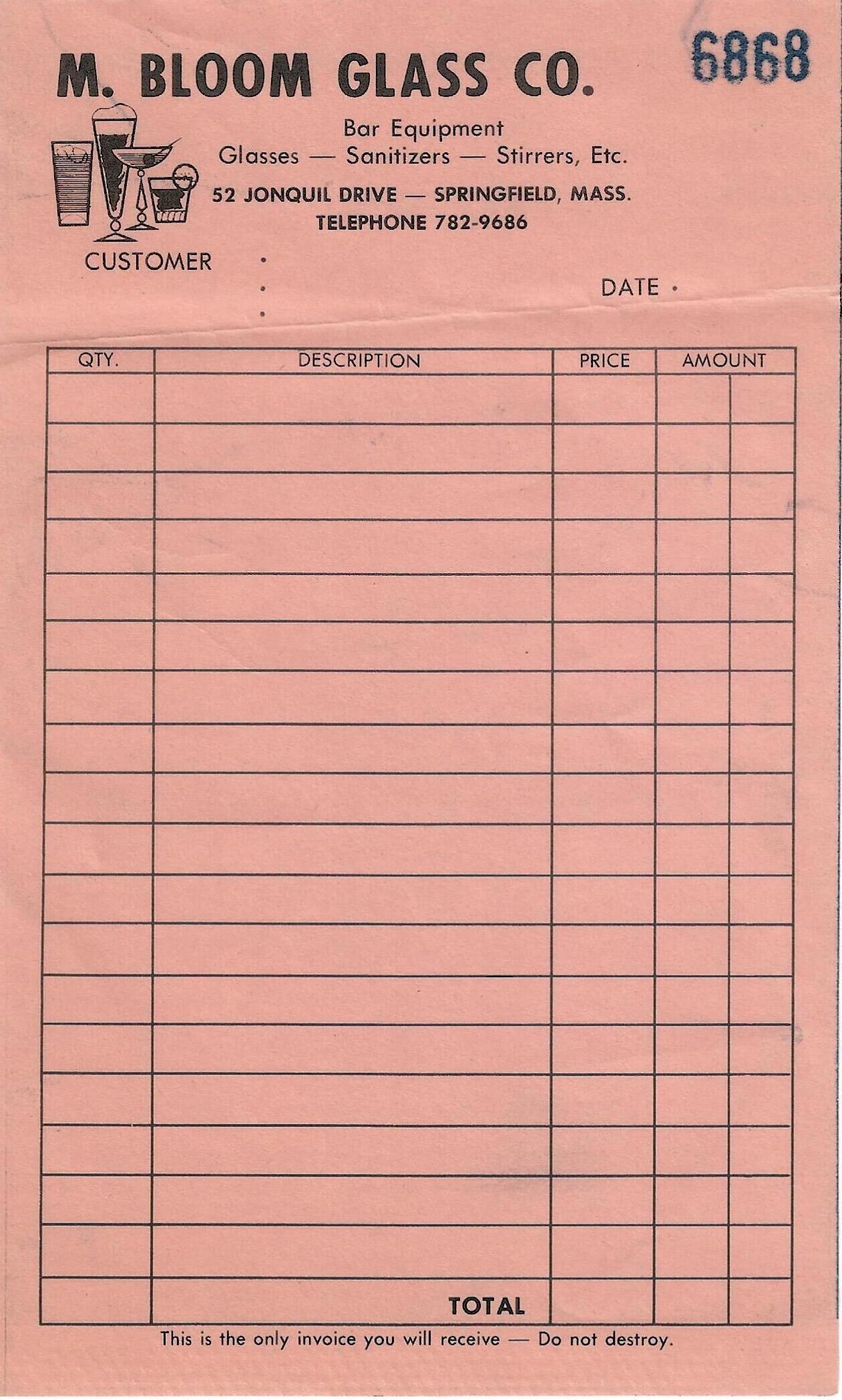 M. Bloom Glass Co. invoice